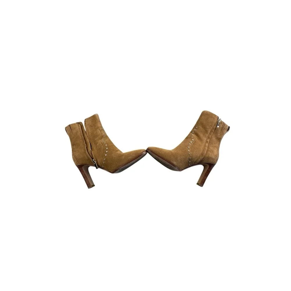 Paige Tan Suede‎ Studded Ankle Boots Women's Size 7.5 Side Zip